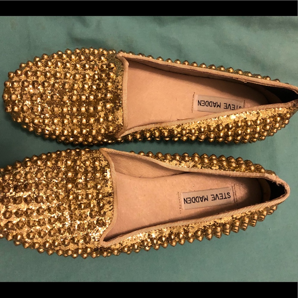 Steve Madden Studlyy studded flat loafers in gold